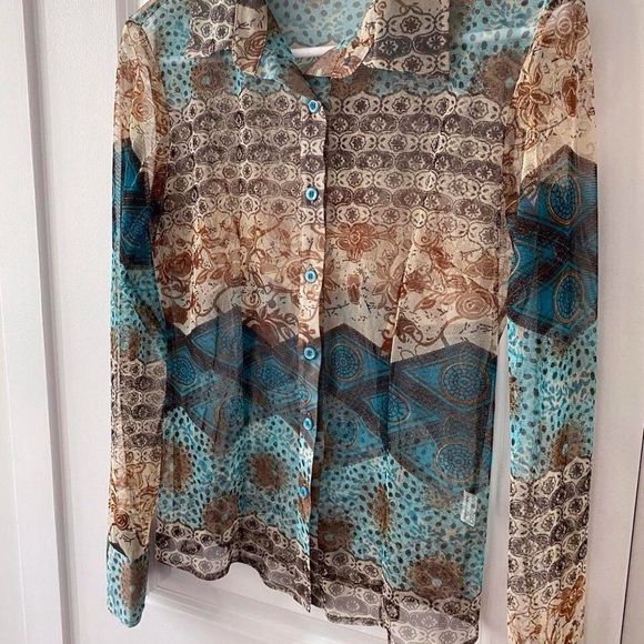 Y2K Sheer Blue Floral Blouse (S) - Picture 4 of 7